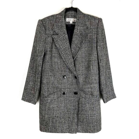 Vintage Lilli Ann Coat Blazer Union Label Black White Plaid Tweed Preppy Boho - Picture 4 of 11
